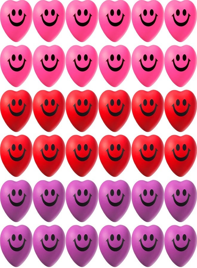 سيفانير ٣٦ قطعة من كرات تخفيف التوتر على شكل قلب لعيد الحب، كرات إسفنجية صغيرة مرحة على شكل وجه مبتسم، مثالية لتزيين أكياس الهدايا في حفلات المدرسة والكرنفالات، متوفرة بألوان الأحمر والوردي والبنفسجي. - Image 1